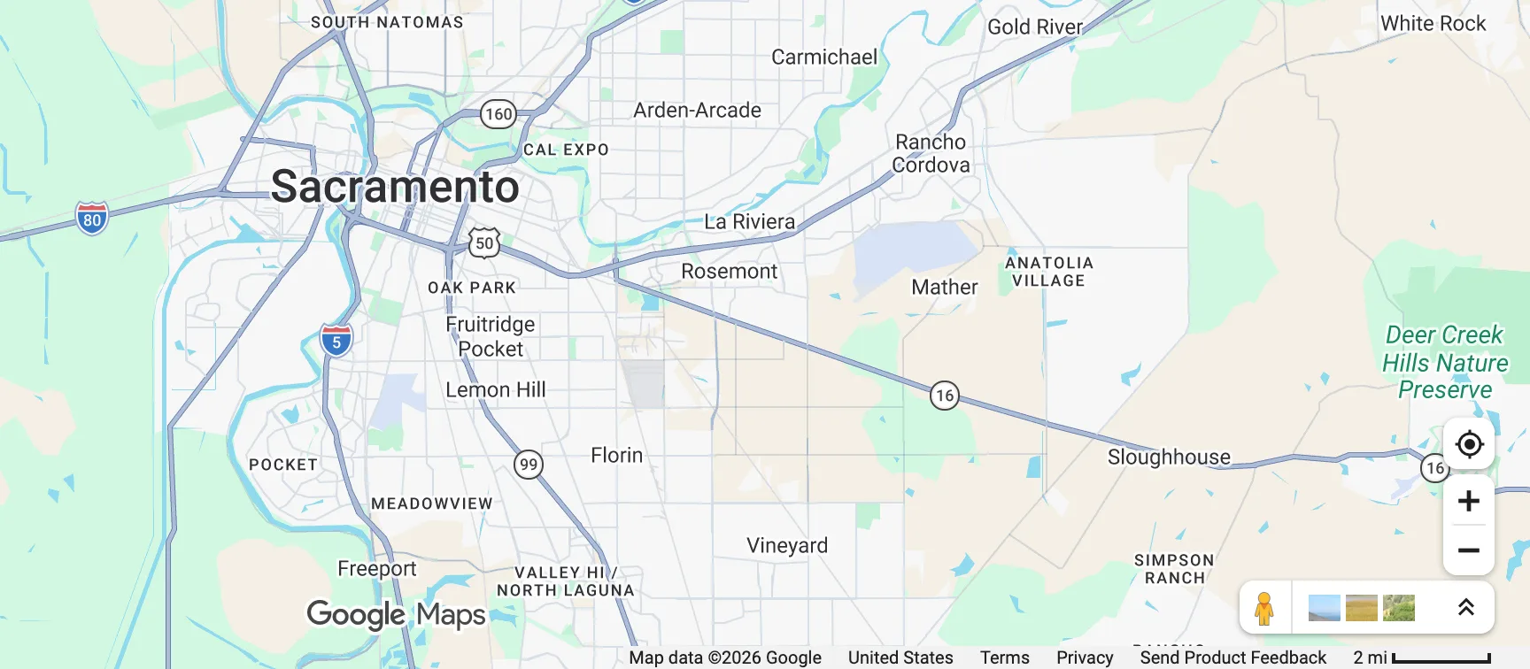 Map of the greater Sacramento, California region