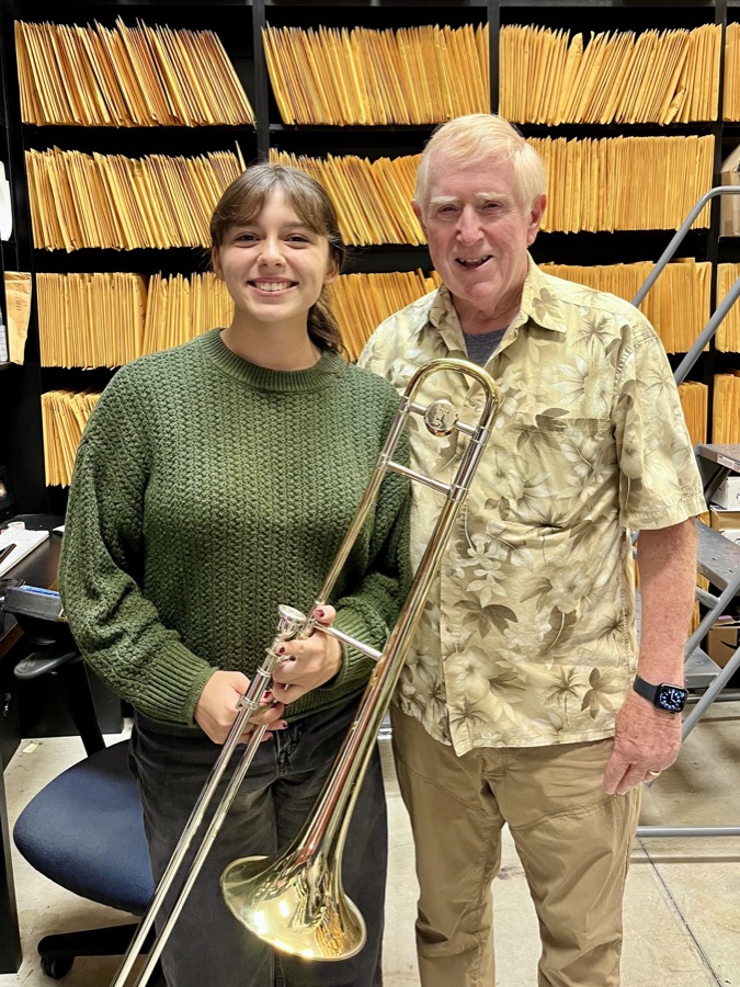 Lilli Guerrero, presented with the donated Anglim trombone